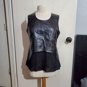 C. Luce sleeveless Blouse Faux Leather With Pleated Detail Sz L